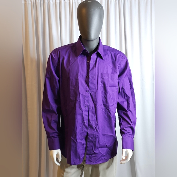 Omega Italy Long Sleeve Dress Shirt Solid Purple Regular Fit sz 16-16.5, 34-35 - Picture 5 of 7